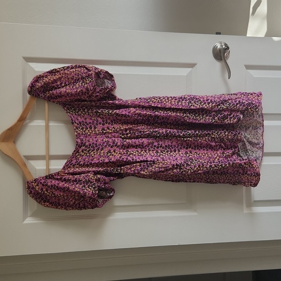 Reclaimed Vintage Puff Sleeve Floral  Mini Dress Size 10 - Picture 7 of 9